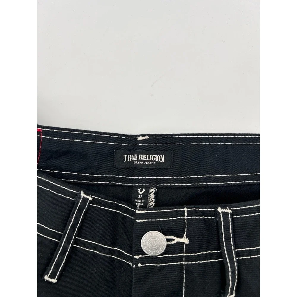 True Religion Mens Jet Black Contrast Stitch Cargo Pants 108335 Size 32 NWT
